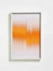 Toni Costa, D.V. L 3, Seriale 32-50, Twisted white plastic stripes in front of coloured background in object case