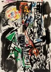 Emilio Vedova, Presenza Epola, Oiltempera, ink, opaque white and oil crayon on chamois coloured paper