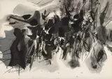 Conrad Westpfahl, Fortziehende Paukenschläge (parting drumbeats), Mixed media on paper