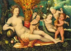 Netherlandish School, second half 16th century, CERES AND THE FOUR ELEMENTS, Oil on panel