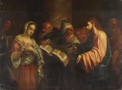 attributed to Dario Varotari the Elder, CHRIST AND THE ADULTRESS, Oil on canvas