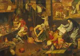 The Alchemist by follower of Pieter Brueghel the Elder, Oil on panel (parquetted), sold Nov 2010
