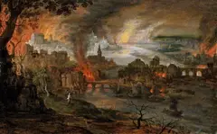 Pieter Schoubroeck, THE BURNING OF TROY, Oil on panel