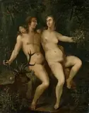 PARADISE WITH ADAM AND EVE by South German School 17th century, Oil on panel, sold Nov 2010