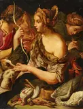 Abraham Janssens, DIANA AND NYMPHS WITH HUNT QUARRY, Oil on paper, mounted on oakpanel