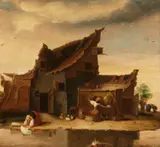 Egbert van der Poel, FARMSTEAD WITH BARN, Oil on panel