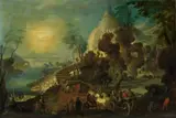 Flemish School Mid 17th century, LANDSCAPE WITH BRIDGE AND FIGURAL STAFFAGE, Oil on panel