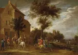 Lambert de Hondt, VILLAGE WITH HORSEMEN, Oil on canvas
