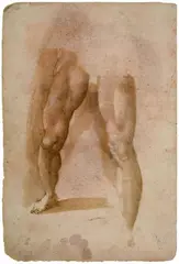 STUDY OF A LEG VERSO: PORTRAIT OF A BEARDED MAN WITH HAT. Red chalk by Domenico Beccafumi, Pen and brown ink, sold Nov 2010