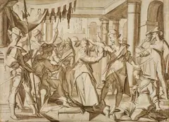 Joachim Wtewael, THE JUDGEMENT OF SOLOMON, Brush and brown ink