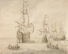 Abraham Storck, SAILING SHIPS AND BOATS, Pen and brown ink and grey was