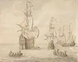 Abraham Storck, SAILING SHIPS AND BOATS, Pen and brown ink and grey was