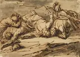 Pieter Rijsbraeck, WOUNDED SOLDIER, Pen and brush and brown ink, red chalk