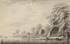 RIVER LANDSCAPE by Netherlandish School 18th century, Brush and grey ink, sold Nov 2010