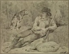 Monogrammist Wdkc, YOUNG HUNTSMAN WITH DOG, Pencil