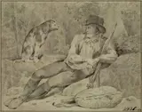 Monogrammist Wdkc, YOUNG HUNTSMAN WITH DOG, Pencil