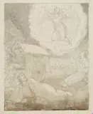 Friedrich von Olivier, ANNUNCIATION TO THE SHEPHERDS, Pencil and brown was