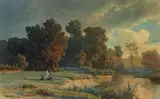 Oswald Achenbach, LANDSCAPE WITH POND