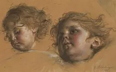 Gabriel Schachinger, TWO HEADS OF CHILDREN, Colour chalk