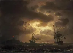 Marcus Larson, SAILING SHIPS IN THE NIGHT, Oil on canvas