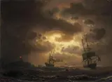Marcus Larson, SAILING SHIPS IN THE NIGHT, Oil on canvas