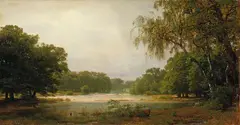 WOODED LANDSAPE WITH POND by Karl Friedrich Lessing, Oil on canvas, sold Nov 2010