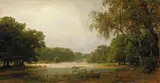 Karl Friedrich Lessing, WOODED LANDSAPE WITH POND, Oil on canvas