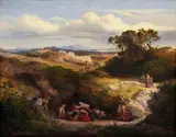 LANDSCAPE IN THE CAMPAGNA WITH STAFFAGE by called Franz-Dreber Heinrich Dreber, Oil on canvas, sold Nov 2010