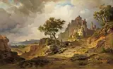 Albert Emil Kirchner, LANDSCAPE AT HEGAU WITH THE RUINS OF HOHENTWIEL AND VIEW ON THE BODENSEE, Oil on canvas (relined)
