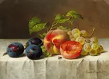 Emilie Preyer, STILL LIFE WITH PEACHES, GRAPES, PRUNES AND GRAPES