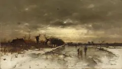 Ludvig Munthe, WINTER LANDSCAPE WITH SKATING CHILDREN, Oil on canvas