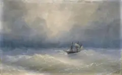 Iwan Konstantinowitsch Aivazovsky, SAILING SHIP ON STORMY SEA, Oil on canvas