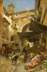 Franz Theodor Aerni, MARKET STANDS IN ROME, Oil on canvas