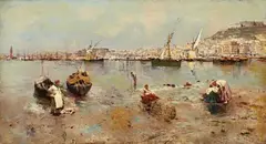 Attilio Pratella, FISHERBOATS IN THE BAY OF NAPLES, Oil on panel