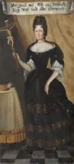 German School circa 1700, TWO PORTRAITS OF WOMEN AS ALLEGORY OF RELIGION AND TEMPERANCE, Oil on panel. 32 x 14,5 and
