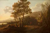 WOODED LANDSCAPE WITH RUINS AND RIDERS by follower of Guilliam (Willem) de Heusch, Oil on canvas (relined), sold Sep 2010