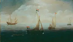Netherlandish School, circa 1620, SEASCAPE WITH SHIPS, Oil on copper