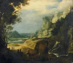 attributed to Gillis Peeters, RIVER LANDSCAPE WITH WATERFALL, Oil on panel