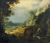 attributed to Gillis Peeters, RIVER LANDSCAPE WITH WATERFALL, Oil on panel
