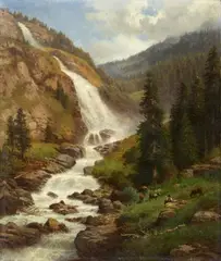 Georg Engelhardt, THE STUIBEN WATERFALL IN THE ÖTZTAL, Oil on canvas