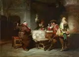 Jakob Emanuel Gaisser, INTERIOR WITH DRINKING MEN AND CAPUCHIN, Oil on panel