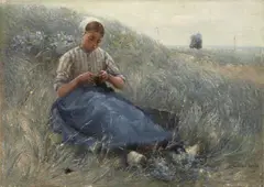 German Grobe, GIRL IN THE DUNES, Oil on canvas