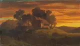 Max Haushofer, HILLY LANDSCAPE WITH FARMSTEAD, Oil on canvas