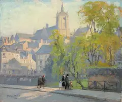 PROMENADER IN LE MANS by Jules Hervé-Mathé, Oil on panel, sold Sep 2010