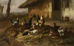 Charles Jacque, CHICKEN PEN, Oil on panel