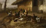 Charles Jacque, CHICKEN PEN, Oil on panel