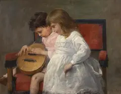 Leopold Graf von Kalckreuth, BROTHER AND SISTER PLAYING MUSIC, Oil on canvas