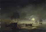 SEA BATTLE IN THE NIGHT by Christaan Cornelis Kannemans, Oil on panel, sold Sep 2010