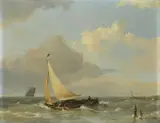 Hermanus Koekkoek, SEA LANDSCAPE WITH SAILING BOAT, Oil on panel