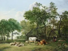 WOODED LANDSCAPE WITH PEASANT AND CATTLE by Pieter Gerardus van Os, Oil on canvas, sold Sep 2010